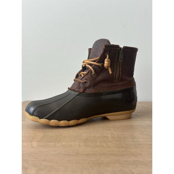 SPERRY Shoes - Sperry Saltwater W's 7.5 Brown Leather and Dark Brown Duck Rain Winter Boots
